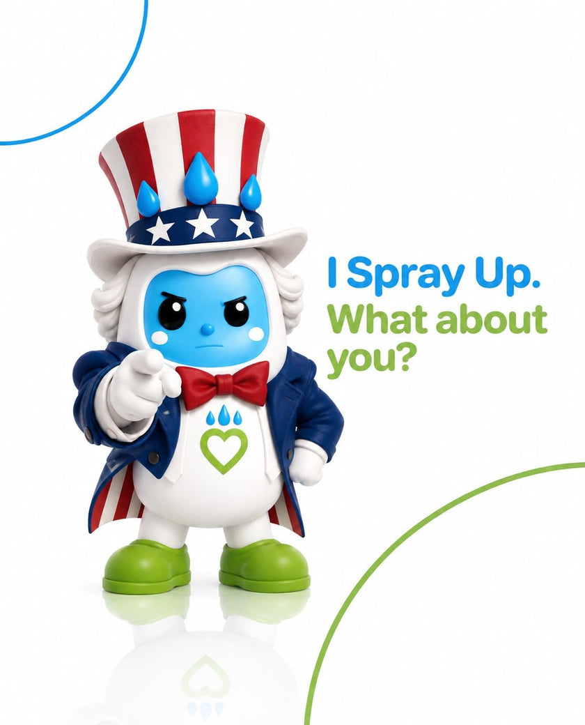 Spry pointing at the reader: I Spray Up. What about you?
